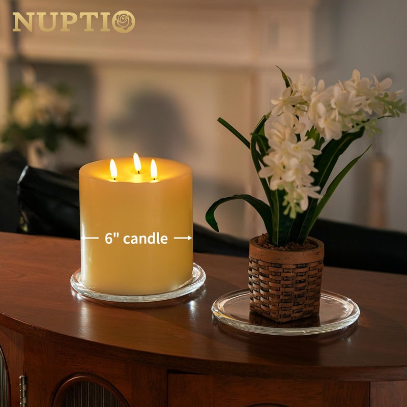 NUPTIO Glass Plate for Pillar Candles: 1pc 7" Clear 3 Wick Candle Tray - Round Village Candle Dish for Snack Jewelry Bathroom Dining Room Table Centerpieces Decor - Image 4